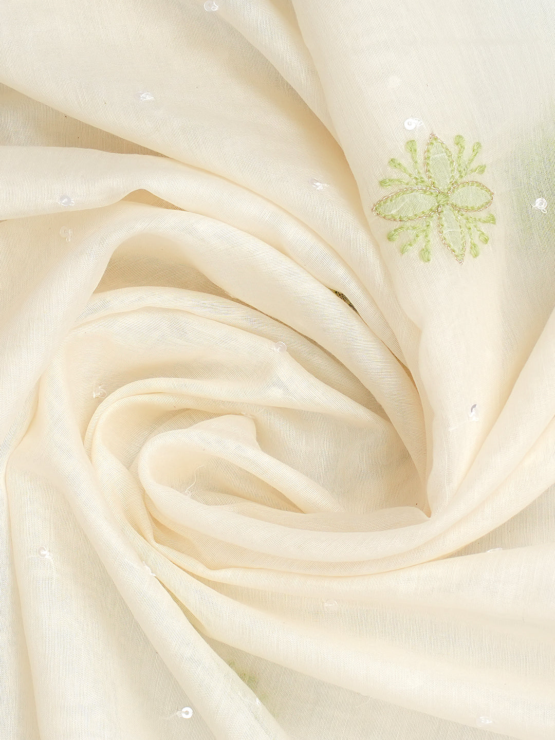Ada Hand Embroidered Off White Chanderi Lucknowi Chikankari Unstitched Kurta Dupatta Set With Cutdana Work 01A867836