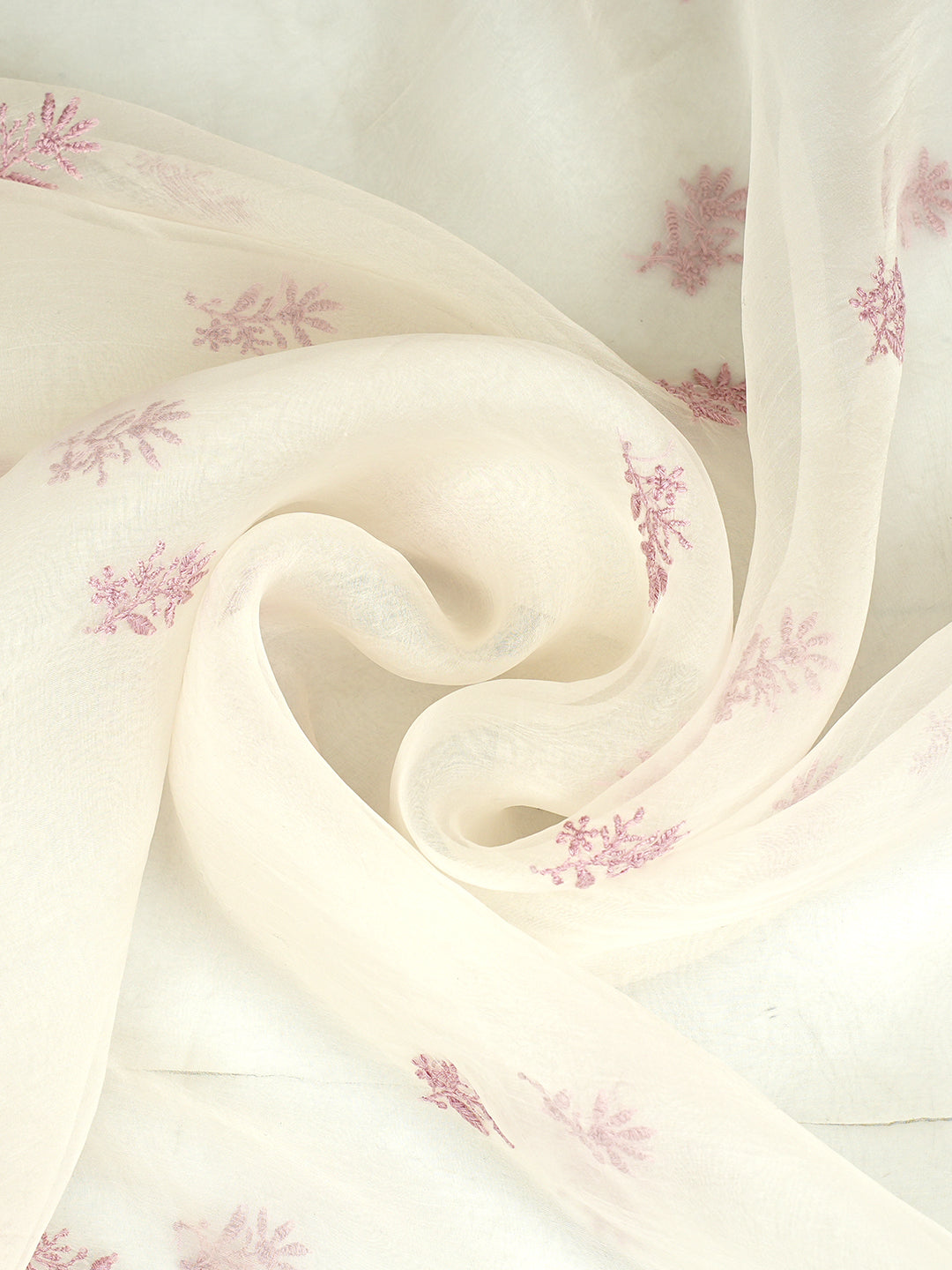Ada Hand Embroidered Off White Organza Lucknowi Chikankari Dupatta  07A502505