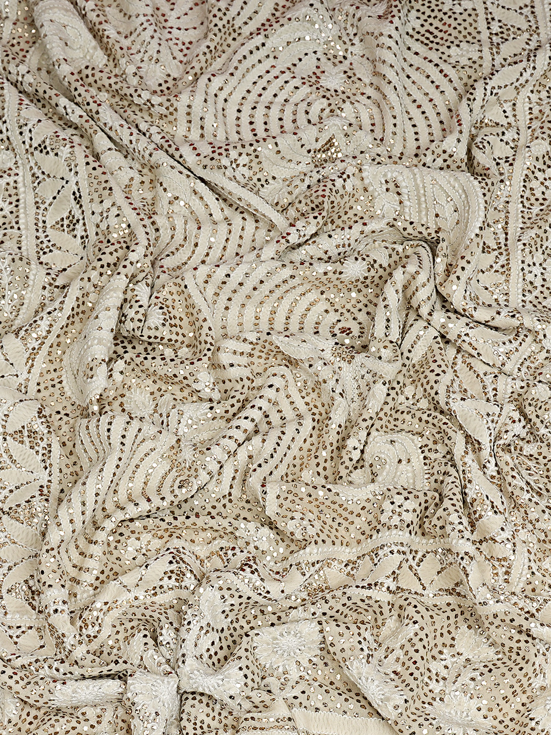 Ada Hand Embroidered Off White Pure Georgette Lucknowi Chikankari Dupatta With MuqaishMukaish Work 01A889820_4