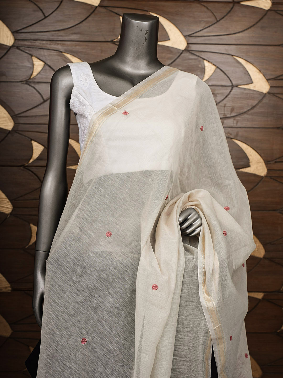 Ada Hand Embroidered Off white Chanderi Lucknowi Chikankari Dupatta 07A501167