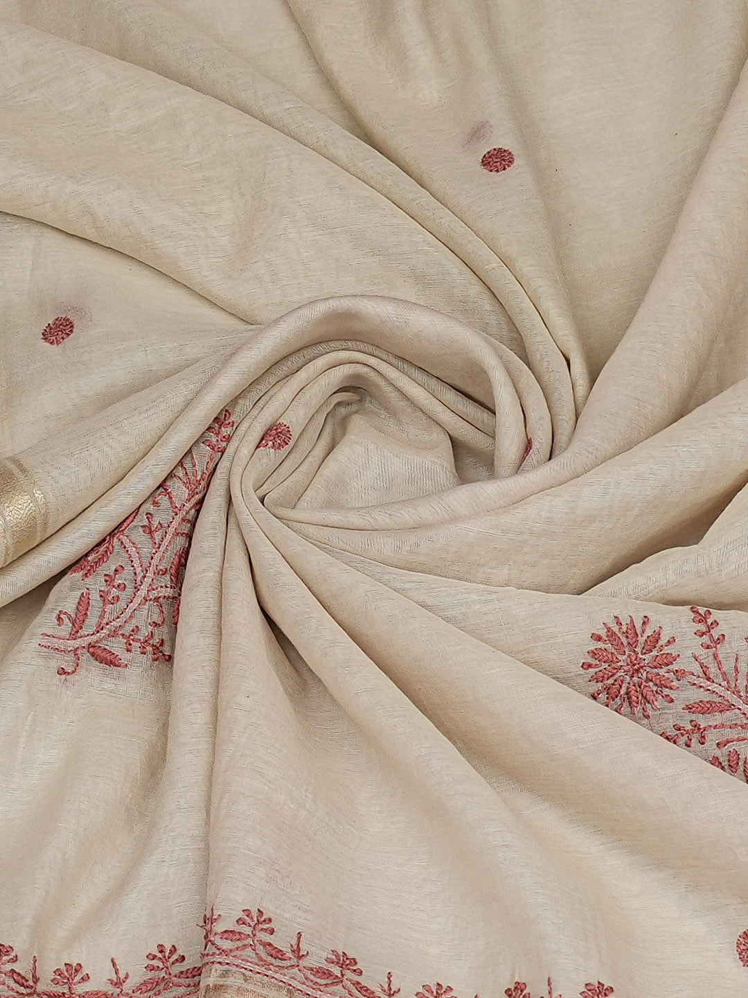 Ada Hand Embroidered Off white Chanderi Lucknowi Chikankari Dupatta 07A501167