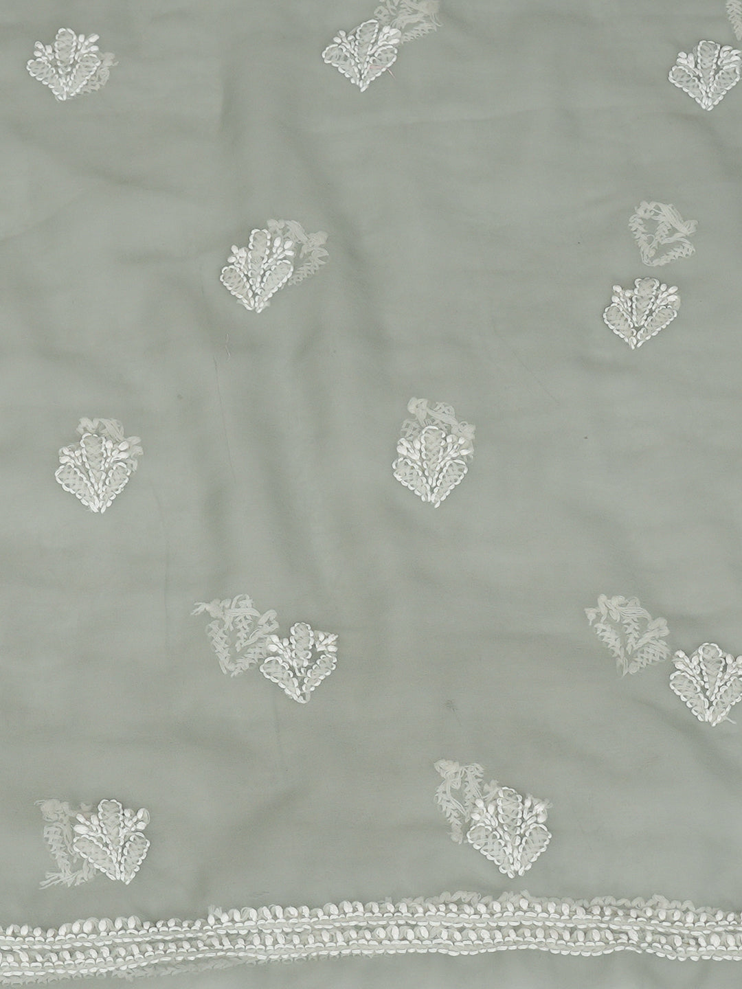 Ada Hand Embroidered Olive Green Faux Georgette Lucknowi Chikankari Unstitched Suit Piece_5