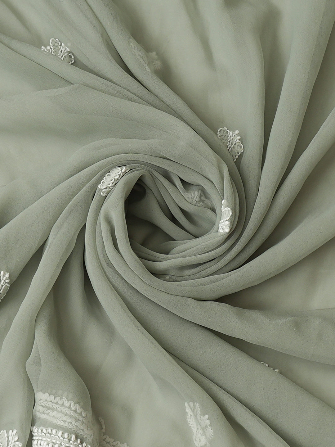 Ada Hand Embroidered Olive Green Faux Georgette Lucknowi Chikankari Unstitched Suit Piece_6