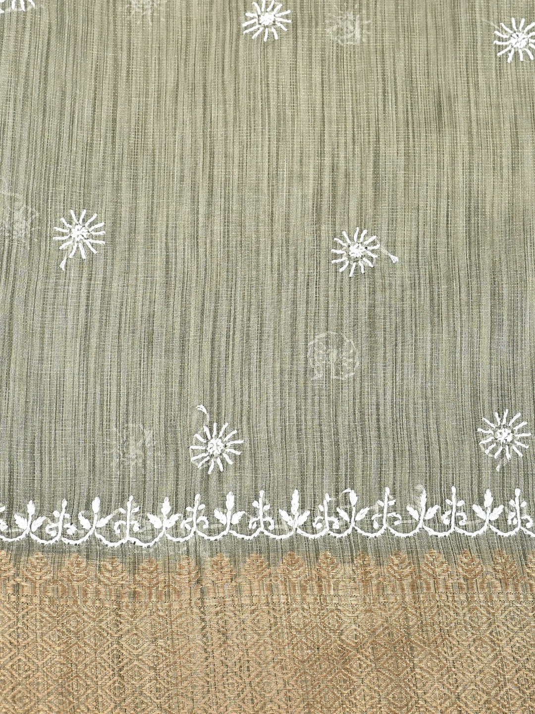 Ada Hand Embroidered Olive Green Tissue Lucknowi Chikankari Unstitched Kurta Dupatta set 01A1009943