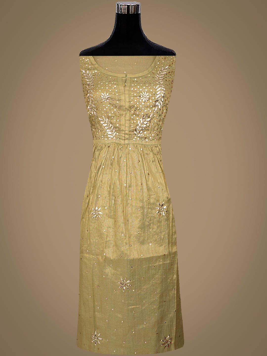 Ada Hand Embroidered Olive Green Tissue Semi-Stitched A-line Kurta Dupatta Set With Muqaish/Mukaish Work 01A970303