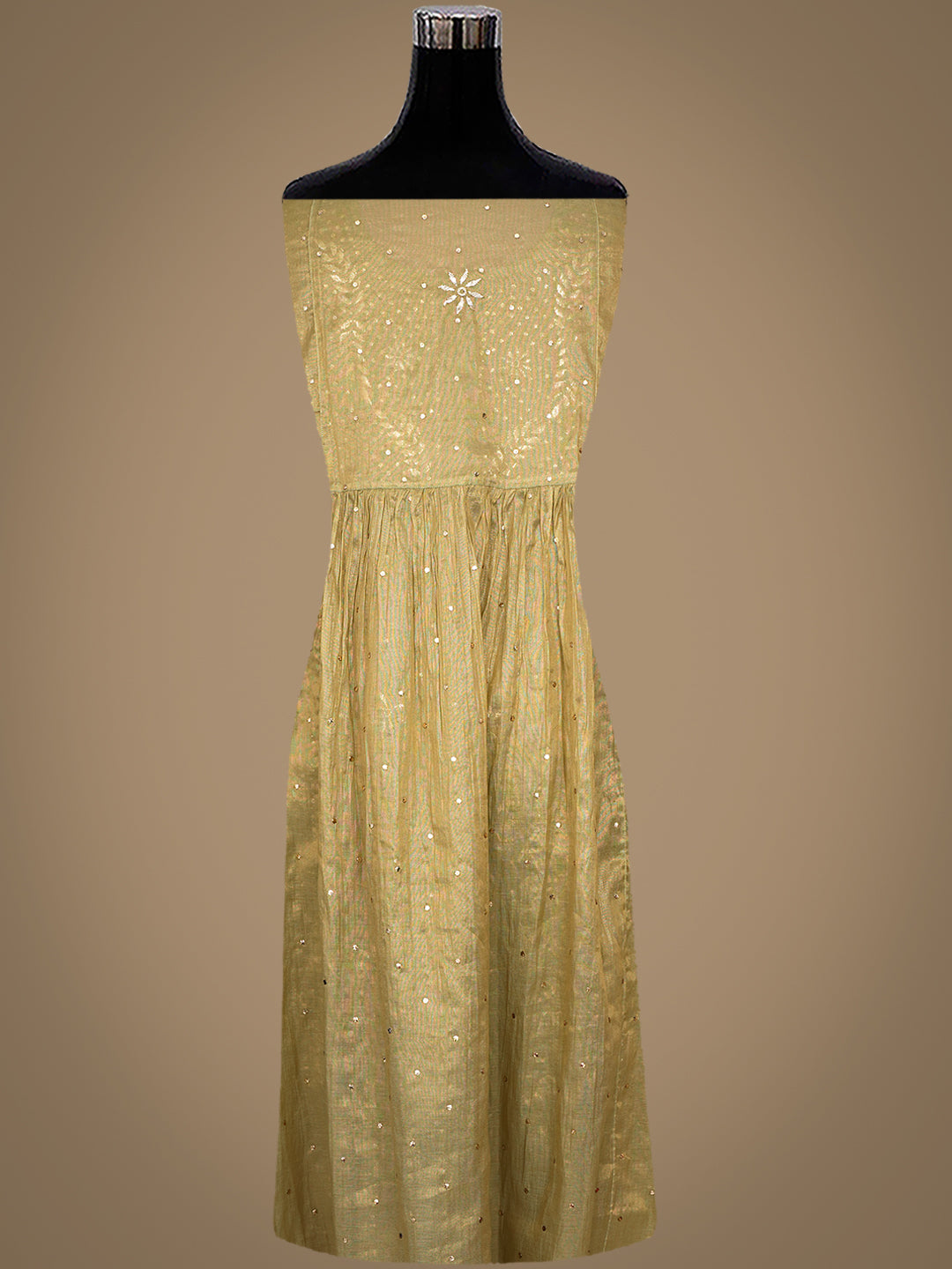 Ada Hand Embroidered Olive Green Tissue Semi-Stitched A-line Kurta Dupatta Set With Muqaish/Mukaish Work 01A970303