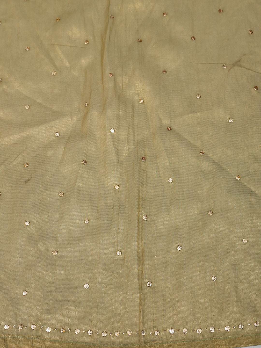 Ada Hand Embroidered Olive Green Tissue Semi-Stitched A-line Kurta Dupatta Set With Muqaish/Mukaish Work 01A970303