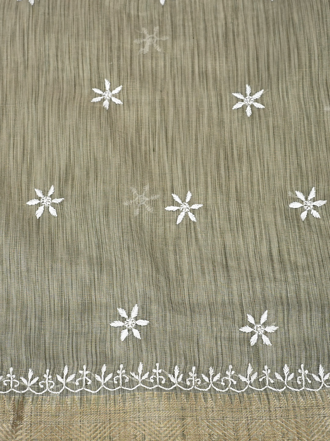 Ada Hand Embroidered Olive Green Tissue Unstitched Lucknowi Chikankari Kurta Dupatta Set 01A997844