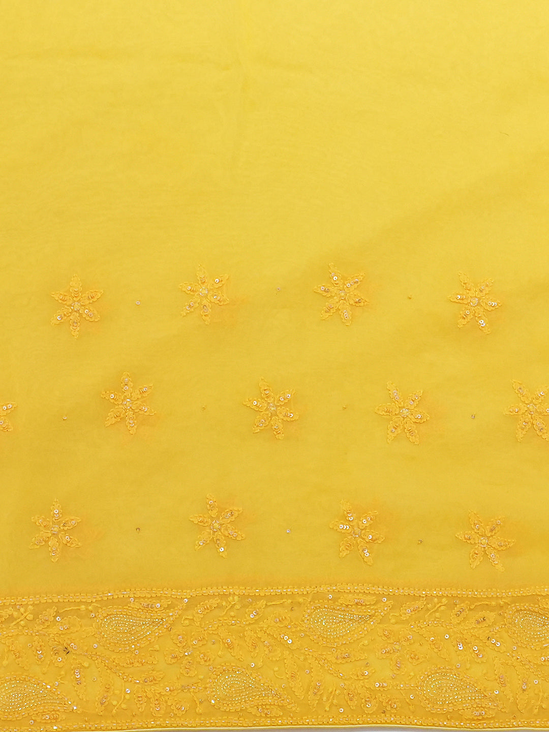 Ada Hand Embroidered Ombre Shade Of Cream & Yellow Viscose Georgette Lucknowi Chikankari Saree and Blouse With Sequinned Work 01A789003