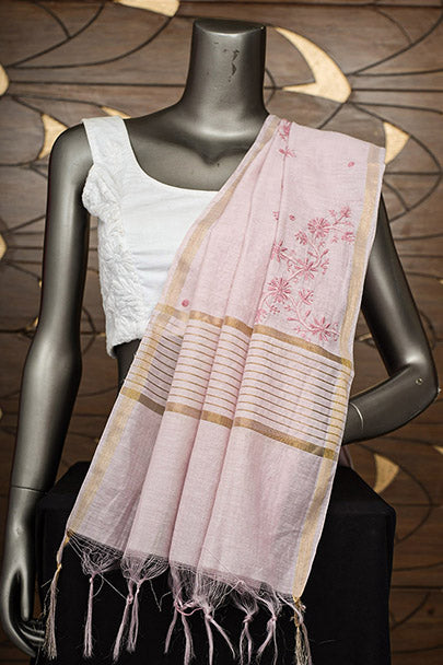 Ada Hand Embroidered Onion Pink Chanderi Lucknowi Chikankari Dupatta 07A500613