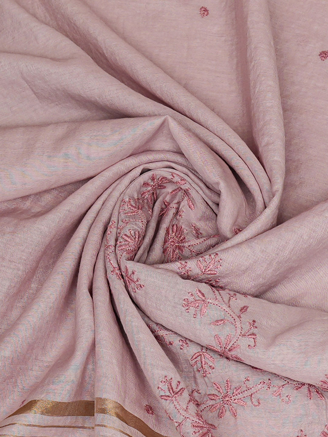 Ada Hand Embroidered Onion Pink Chanderi Lucknowi Chikankari Dupatta 07A500613