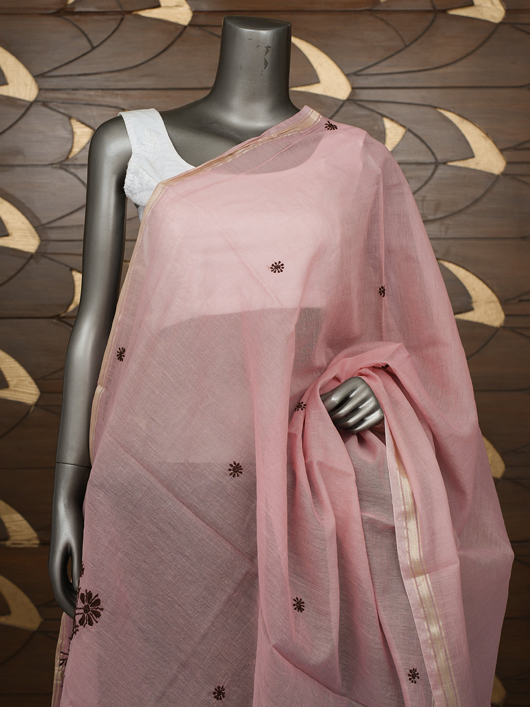 Ada Hand Embroidered Onion Pink Chanderi Lucknowi Chikankari Dupatta 07A501163