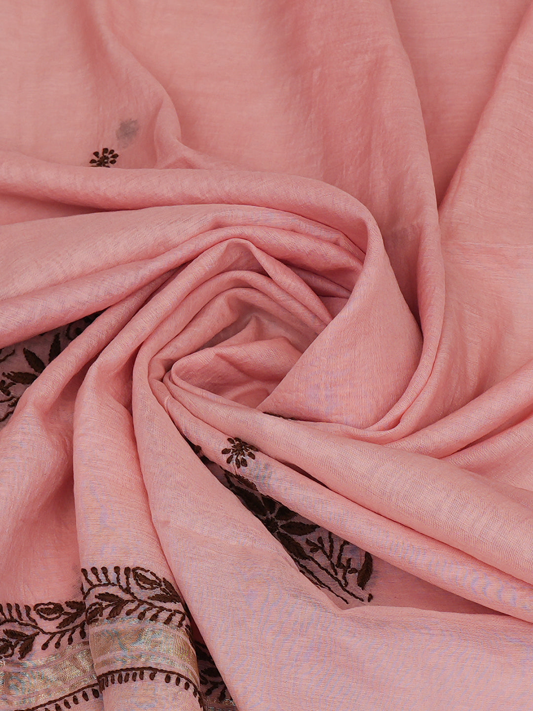 Ada Hand Embroidered Onion Pink Chanderi Lucknowi Chikankari Dupatta 07A501163