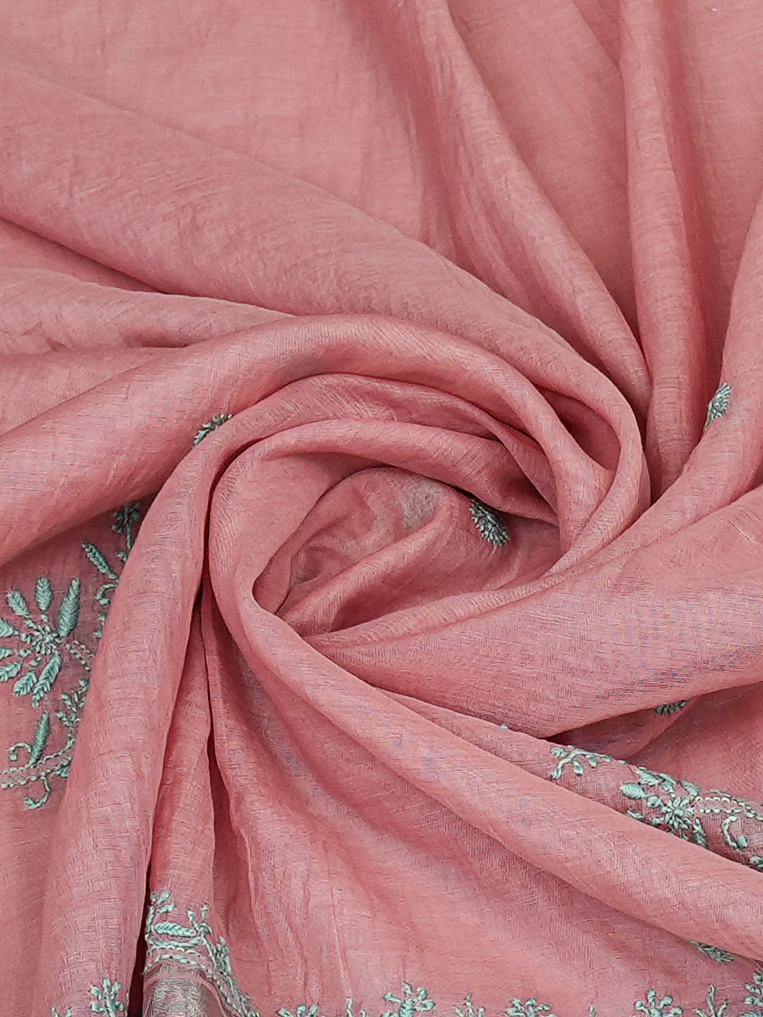 Ada Hand Embroidered Onion Pink Chanderi Lucknowi Chikankari Dupatta 07A501170