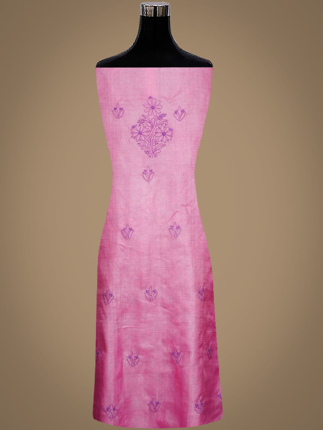 Ada Onion Pink Unstitched Silk Suit Piece Crafted With Chikankari Work