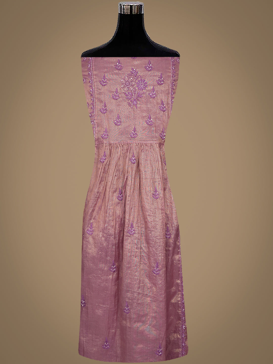 Ada Hand Embroidered Onion Pink Tissue Lucknowi Chikankari Semi-Stitched A-Line Kurta Dupatta Set With Cutdana Work 07A502711