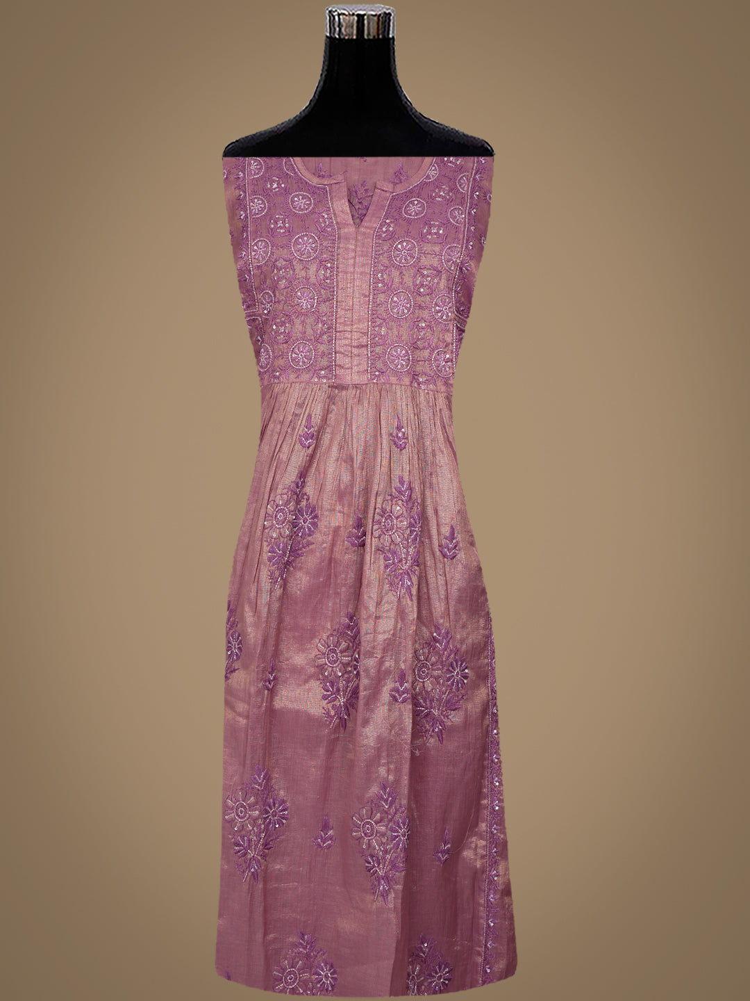 Ada Hand Embroidered Onion Pink Tissue Lucknowi Chikankari Semi-Stitched A-Line Kurta Dupatta Set With Cutdana Work 07A502711
