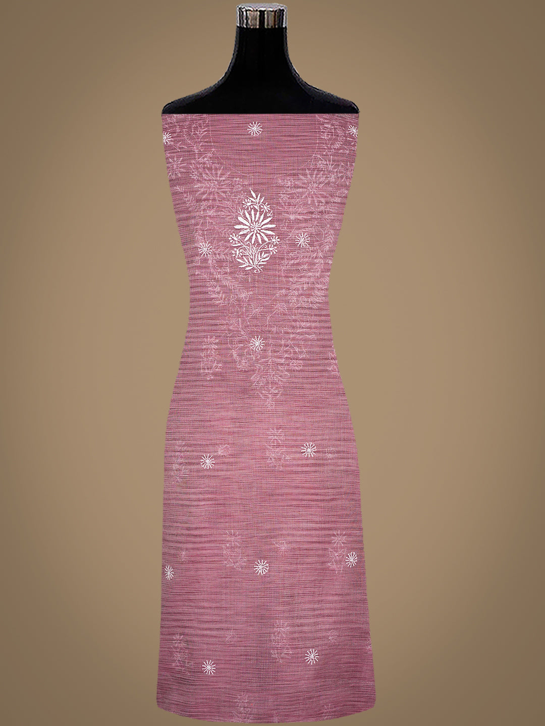 Ada Hand Embroidered Onion Pink Tissue Unstitched Lucknowi Chikankari Kurta Dupatta Set 01A997842