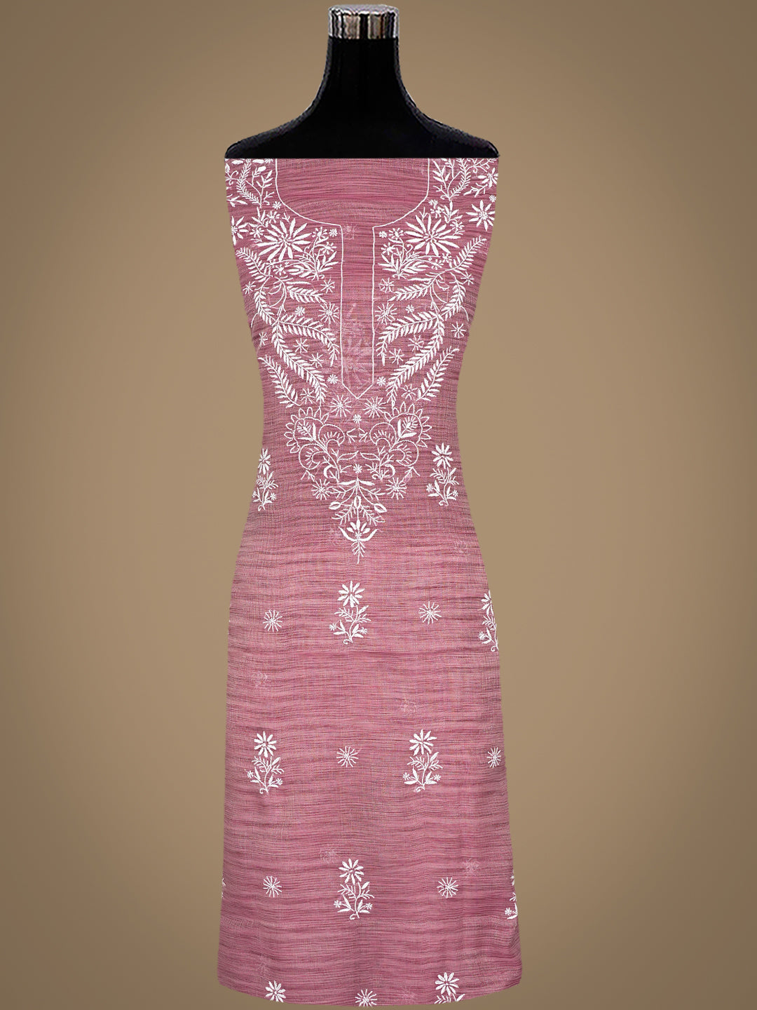 Ada Hand Embroidered Onion Pink Tissue Unstitched Lucknowi Chikankari Kurta Dupatta Set 01A997842