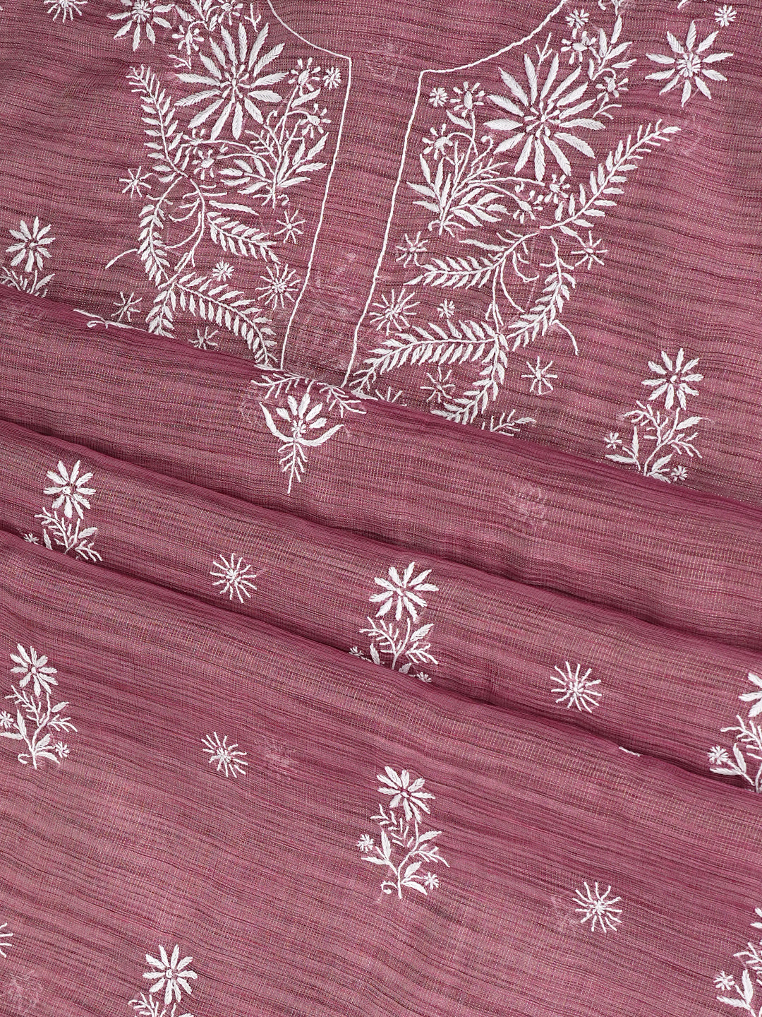 Ada Hand Embroidered Onion Pink Tissue Unstitched Lucknowi Chikankari Kurta Dupatta Set 01A997842