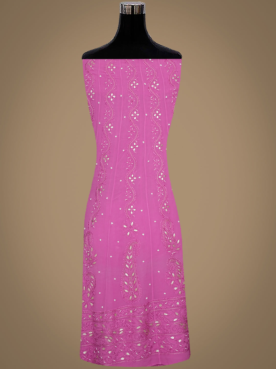 Ada Hand Embroidered Onion Pink Viscose Georgette Lucknowi Chikankari Unstitched Anarkali Kurta Dupatta Set With Pearl, Zari & Gota Patti Work 01A939815