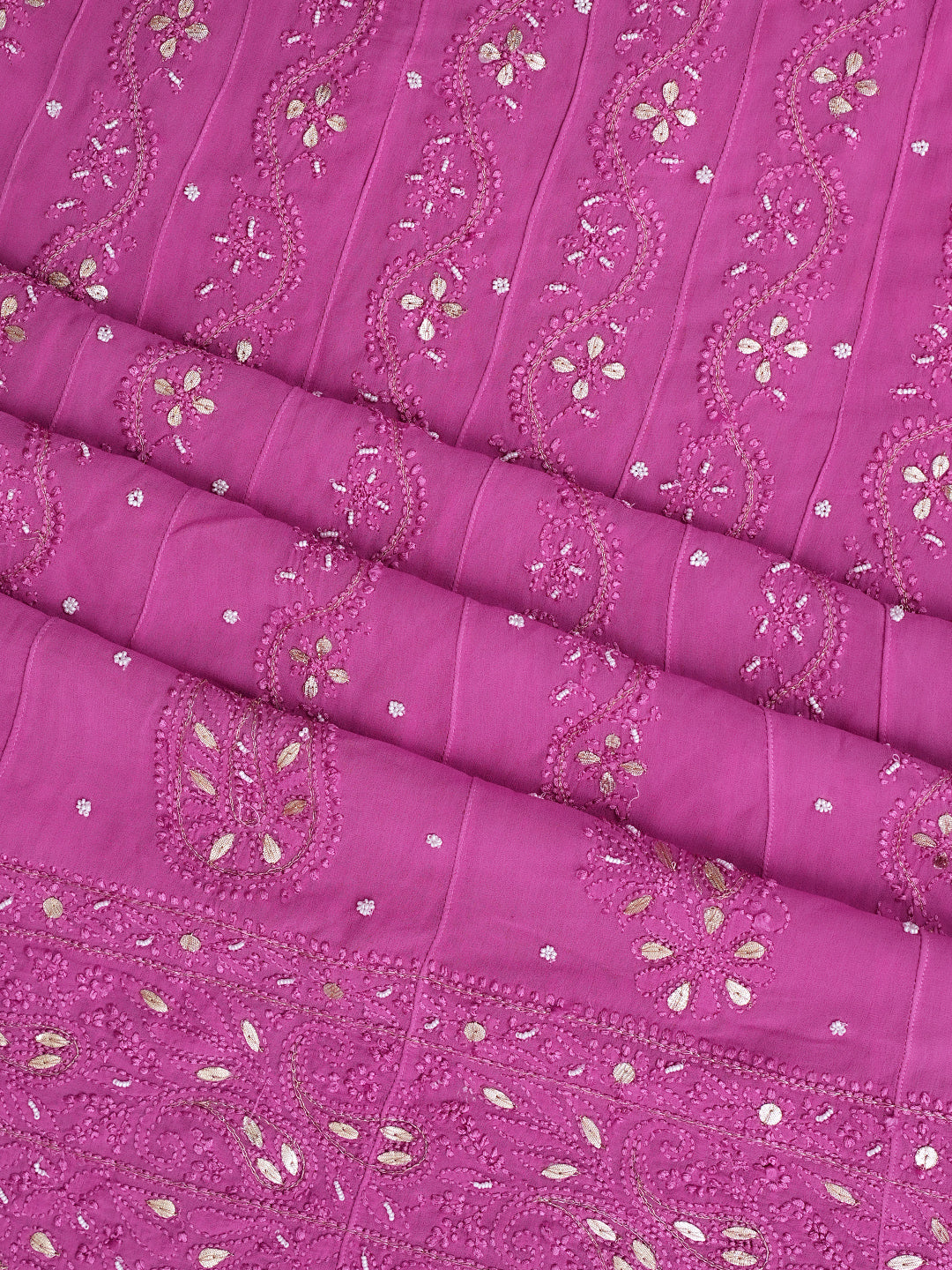 Ada Hand Embroidered Onion Pink Viscose Georgette Lucknowi Chikankari Unstitched Anarkali Kurta Dupatta Set With Pearl, Zari & Gota Patti Work 01A939815