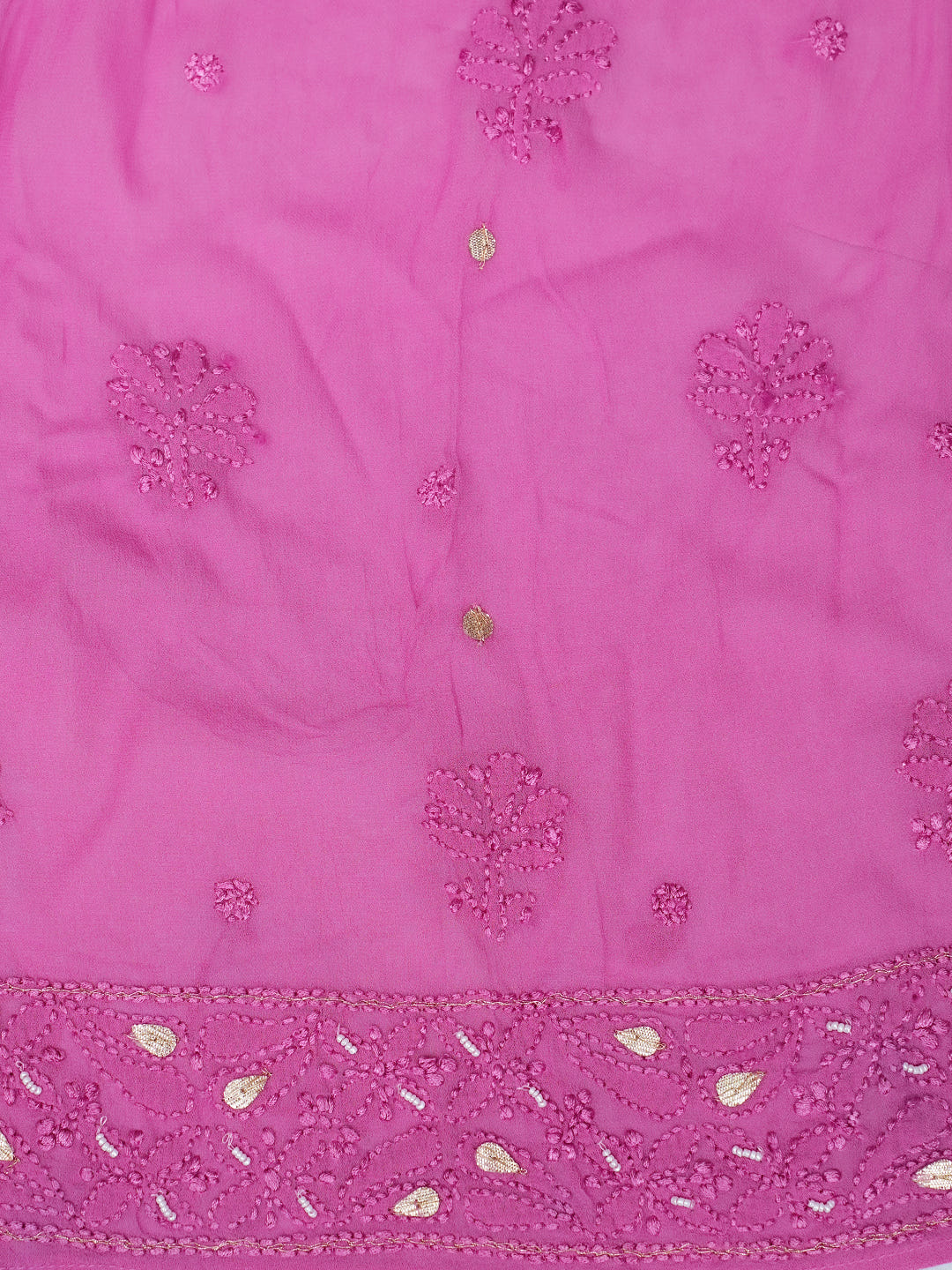 Ada Hand Embroidered Onion Pink Viscose Georgette Lucknowi Chikankari Unstitched Anarkali Kurta Dupatta Set With Gota Patti Work 01A939815