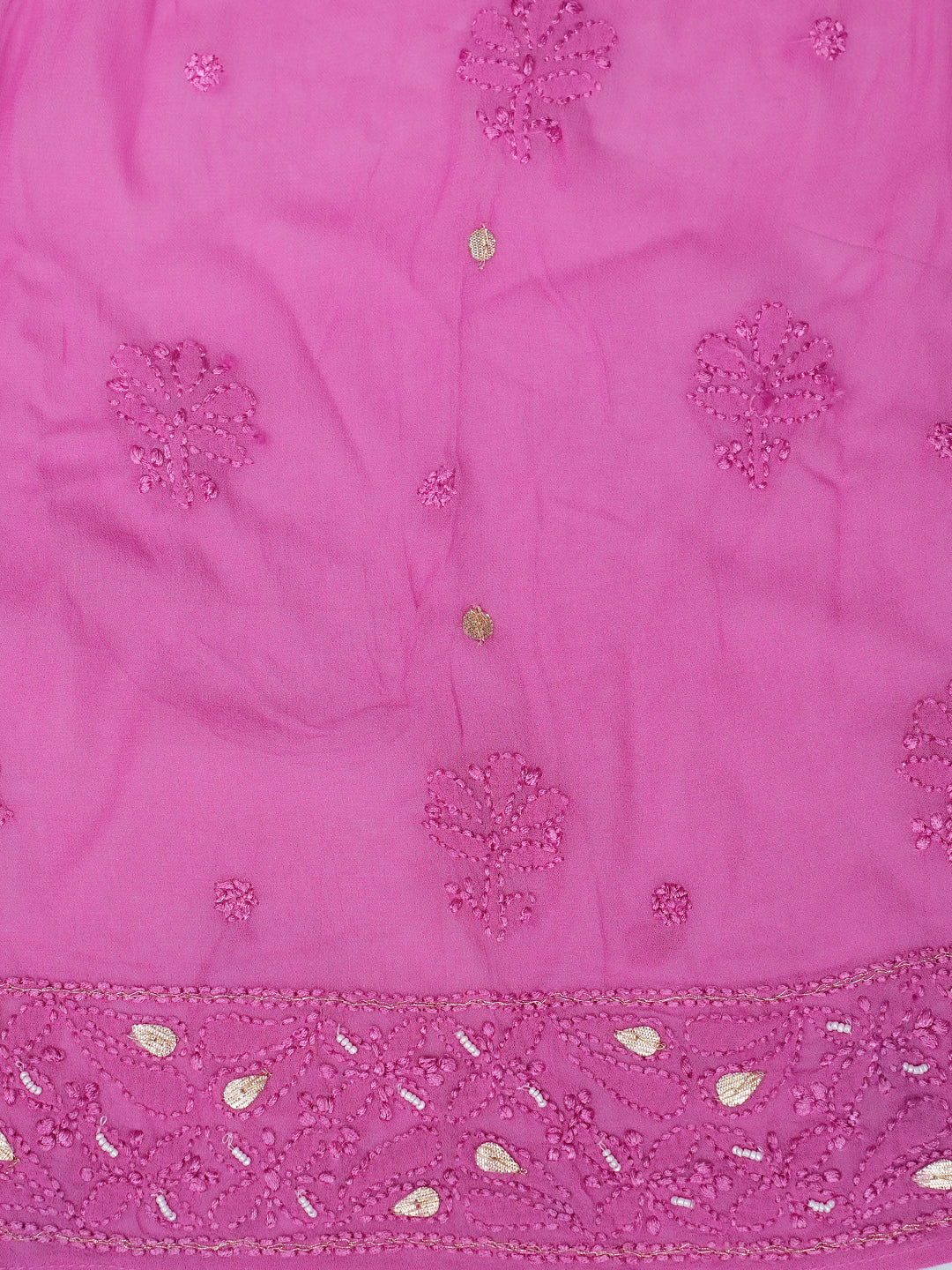Ada Hand Embroidered Onion Pink Viscose Georgette Lucknowi Chikankari Unstitched Anarkali Kurta Dupatta Set With Pearl, Zari & Gota Patti Work 01A939815