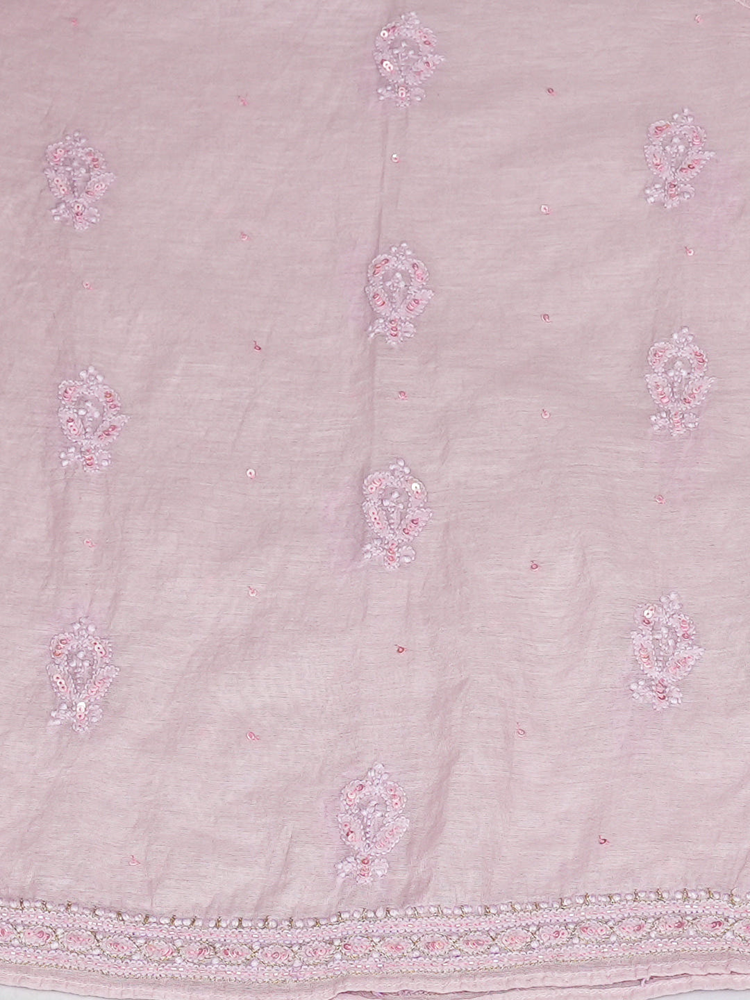 Ada Hand Embroidered Opera Mauve Chanderi Lucknowi Chikankari Semi Stitched Anarkali Kurta Dupatta Set with Zari Work 01A921752