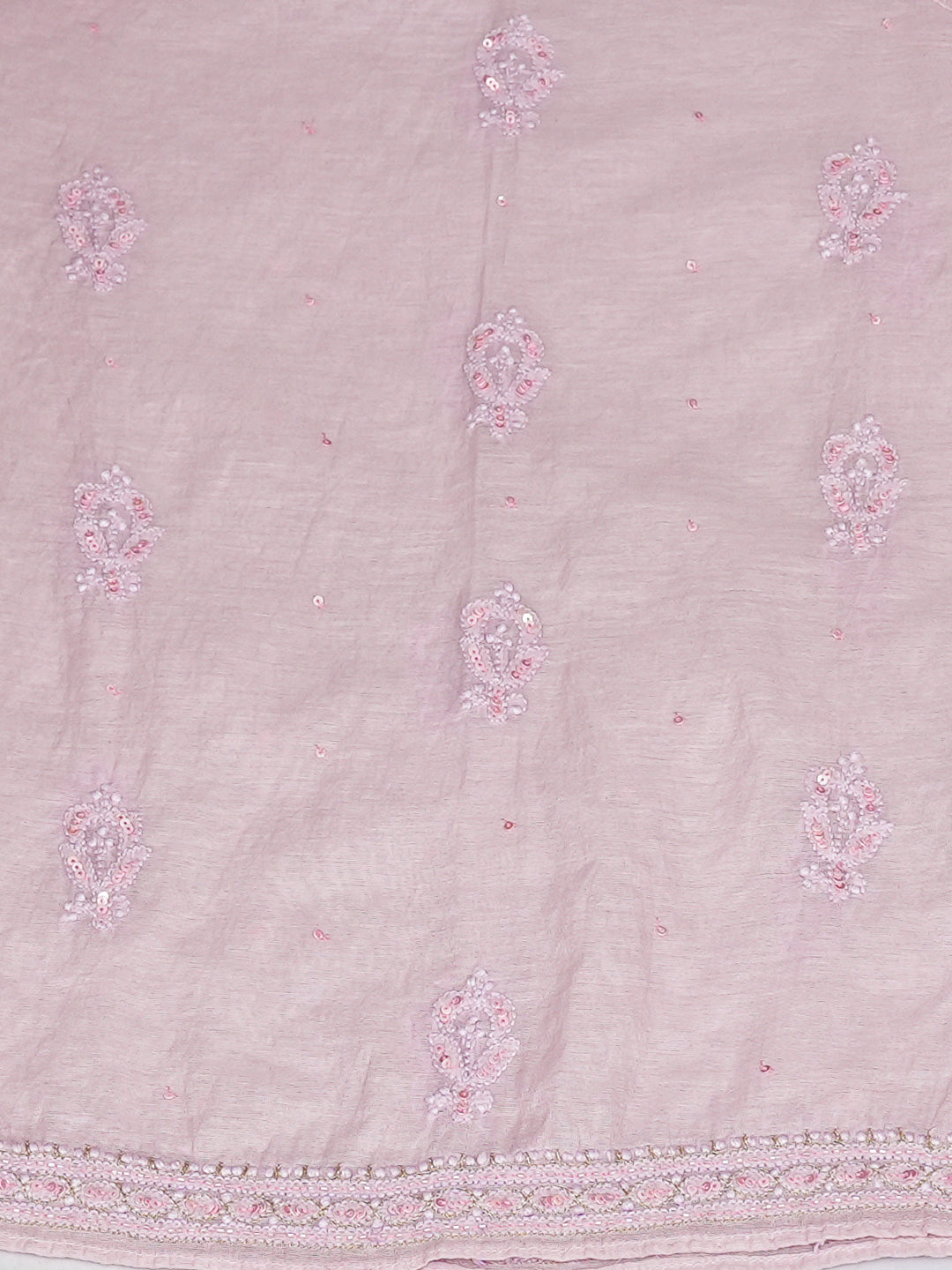 Ada Hand Embroidered Opera Mauve Chanderi Lucknowi Chikankari Semi Stitched Anarkali Kurta Dupatta Set with Zari Work 01A921752