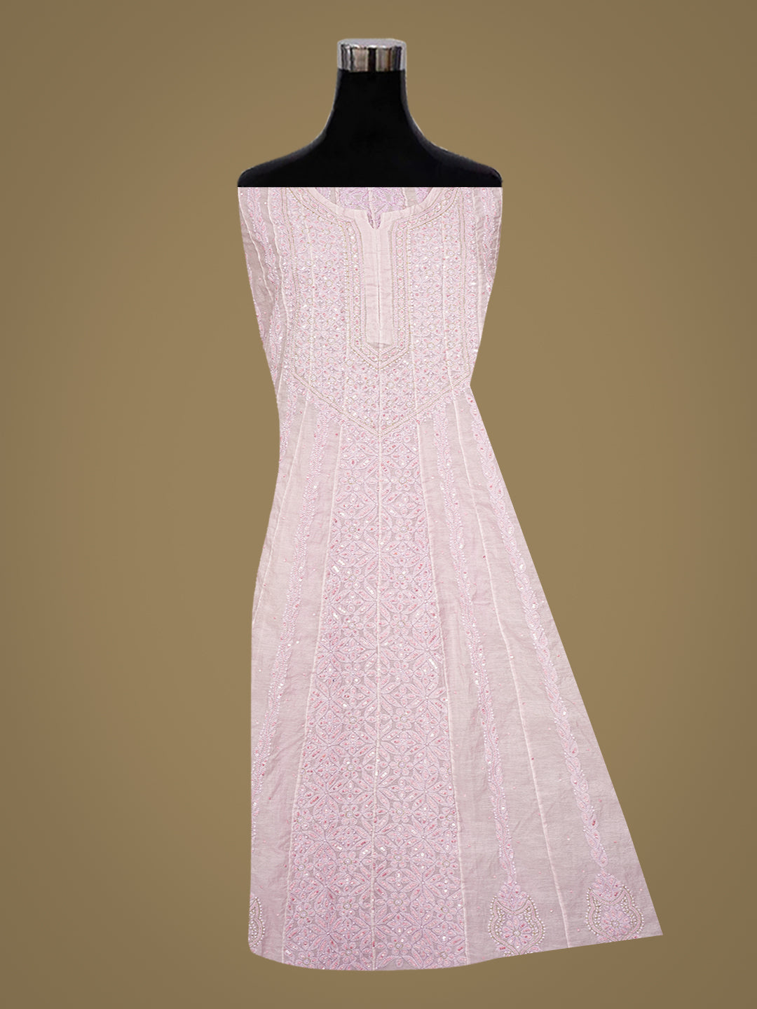 Ada Hand Embroidered Opera Mauve Chanderi Lucknowi Chikankari Semi Stitched Anarkali Kurta Dupatta Set with Zari Work 01A921752