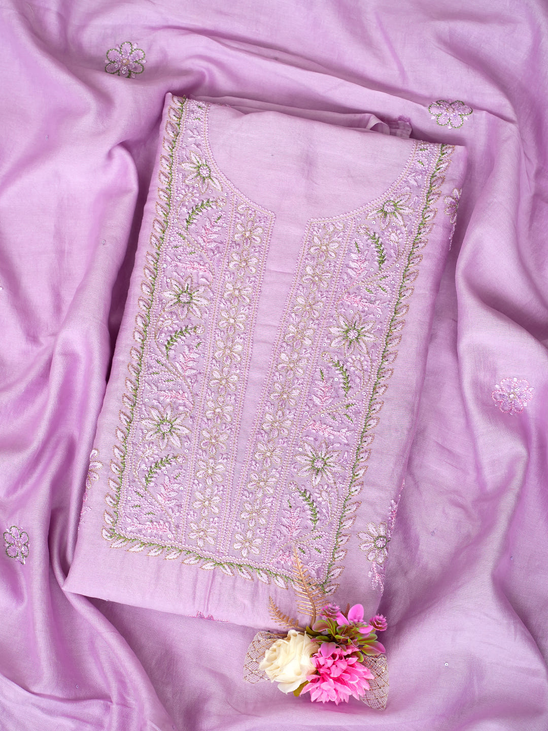 Ada Mauve Chanderi Unstitched Kurta Dupatta Set_1
