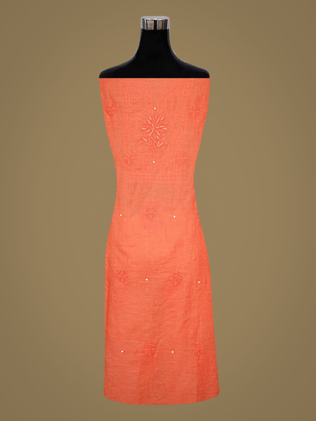 Ada Hand Embroidered Orange Chanderi Lucknowi Chikankari Unstitched Kurta Dupatta Set 01A922146_4