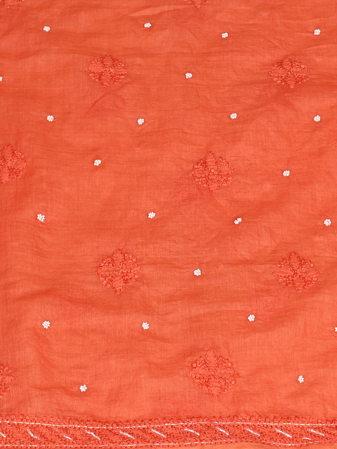 Ada Hand Embroidered Orange Chanderi Lucknowi Chikankari Unstitched Kurta Dupatta Set 01A922146_6