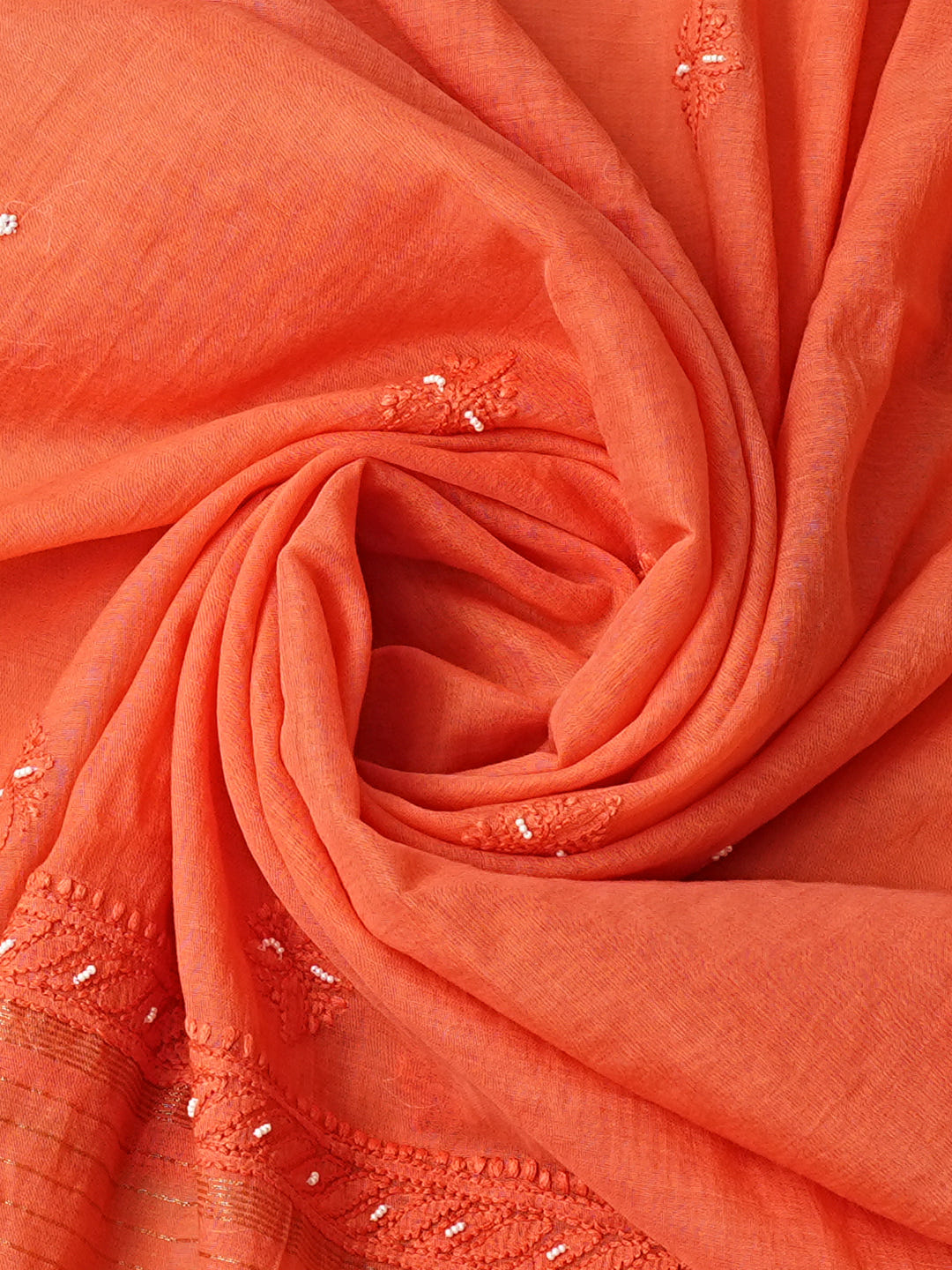Ada Hand Embroidered Orange Chanderi Lucknowi Chikankari Unstitched Kurta Dupatta Set 01A922146_5