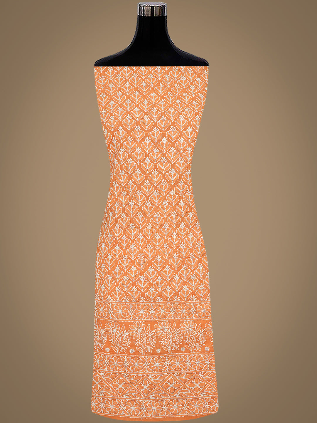 Elegant Orange Lucknowi Chikankari Cotton Suit Piece