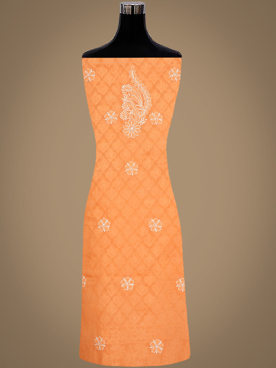 Ada Orange Cotton Unstitched Suit with Chiffon Dupatta