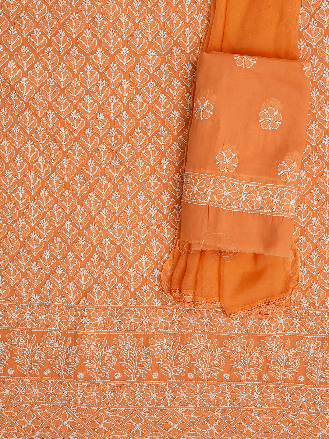 Women’s Orange Cotton Ethnic Suit with Chikankari Work