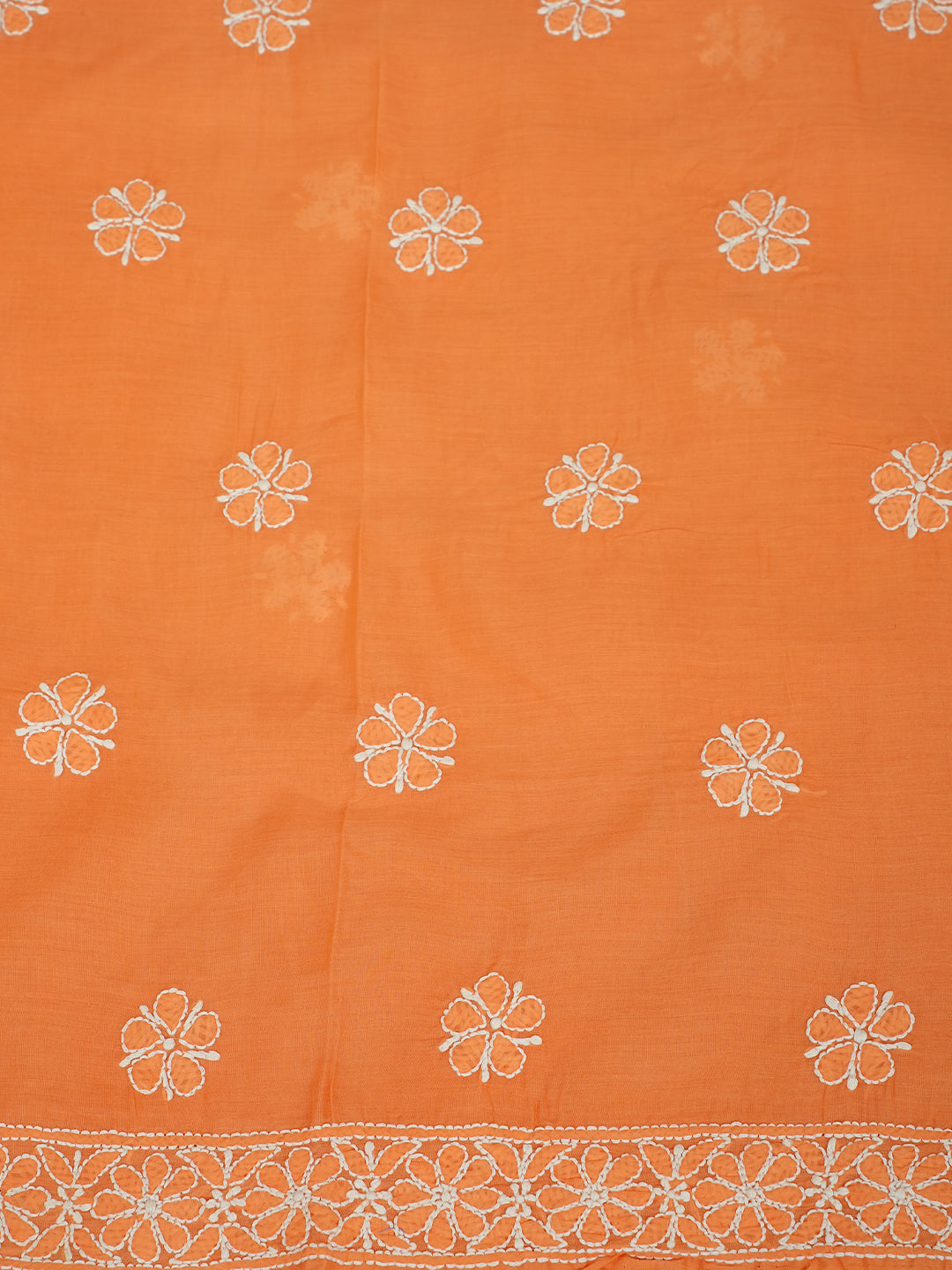 Designer Orange Cotton Chikankari Dress Material by Ada