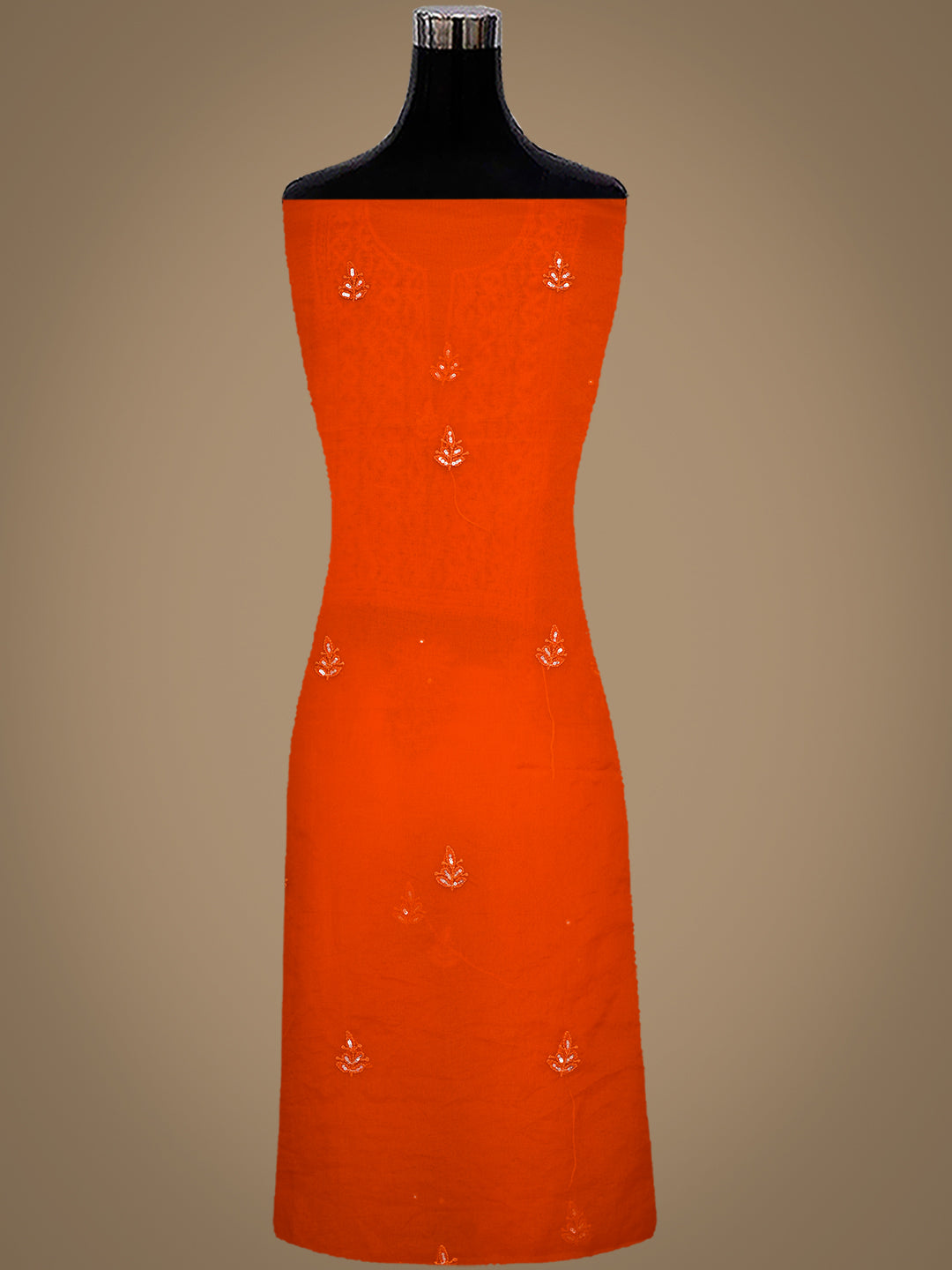 Ada Hand Embroidered Orange Organza Lucknowi Chikankari Unstitched Kurta Dupatta Set With Cutdana Work 01A794169