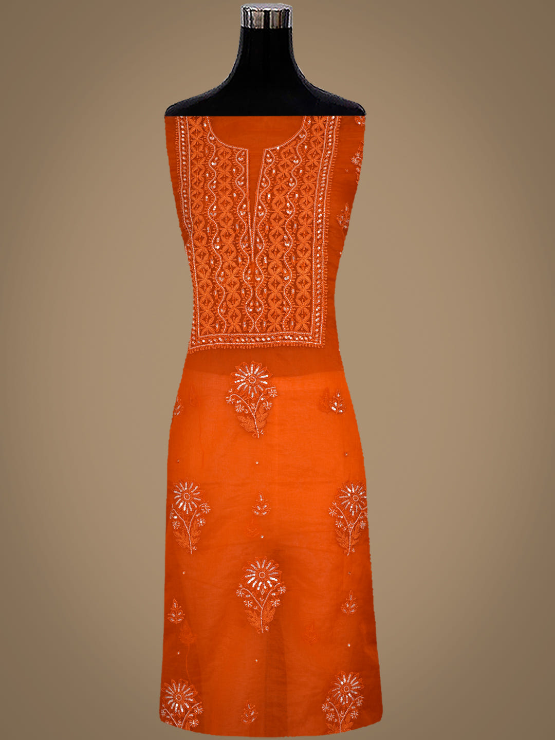Ada Hand Embroidered Orange Organza Lucknowi Chikankari Unstitched Kurta Dupatta Set With Cutdana Work 01A794169