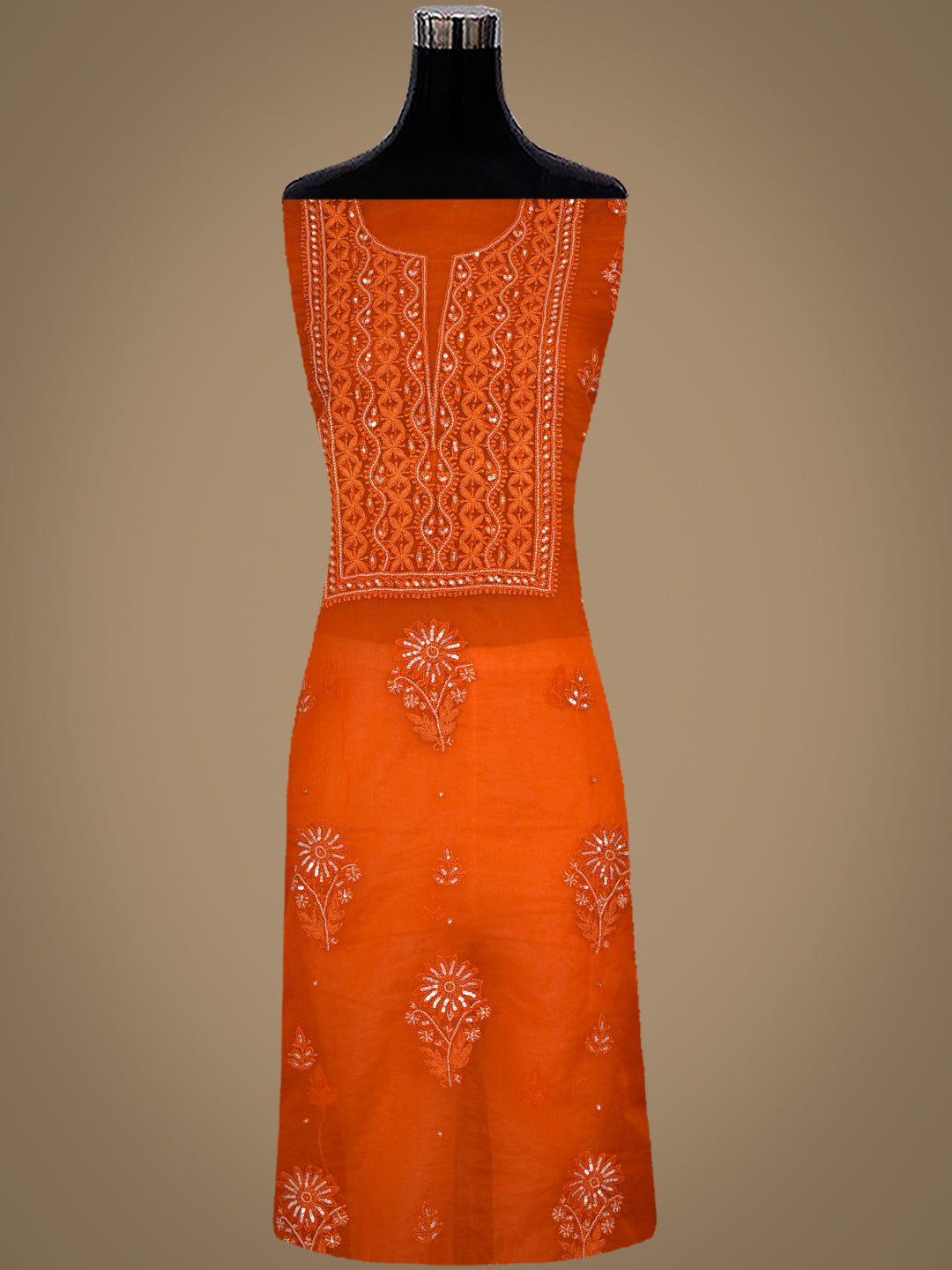 Ada Hand Embroidered Orange Organza Lucknowi Chikankari Unstitched Kurta Dupatta Set With Cutdana Work 01A794169