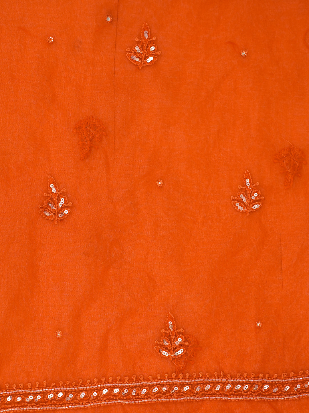 Ada Hand Embroidered Orange Organza Lucknowi Chikankari Unstitched Kurta Dupatta Set With Cutdana Work 01A794169