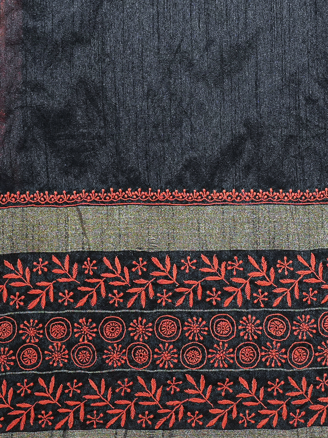 Ada Hand Embroidered Orange Silk Lucknowi Chikankari Saree With Blouse 01A376493