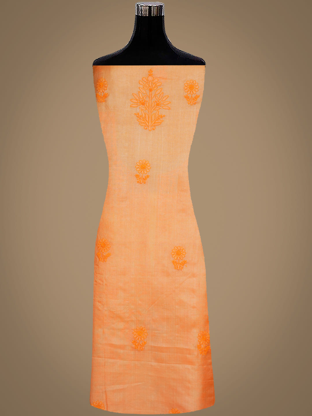 Ada Hand Embroidered Orange Silk Lucknowi Chikankari Unstitched Suit Piece With Chiffon Dupatta_2