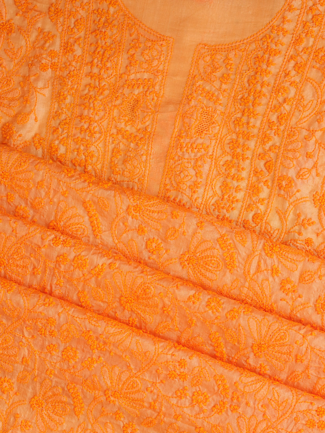 Ada Hand Embroidered Orange Silk Lucknowi Chikankari Unstitched Suit Piece With Chiffon Dupatta_6