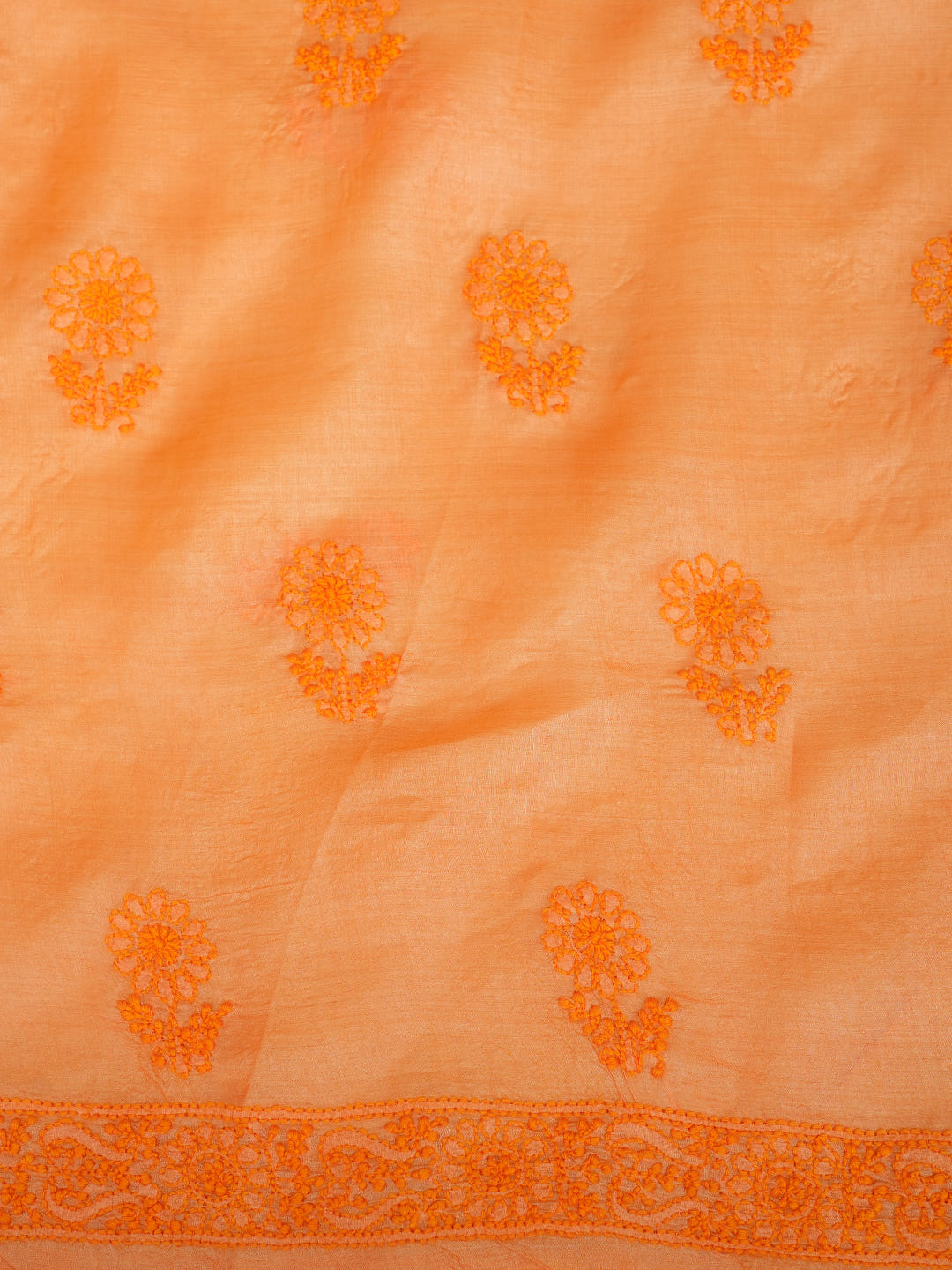 Ada Hand Embroidered Orange Silk Lucknowi Chikankari Unstitched Suit Piece With Chiffon Dupatta_7