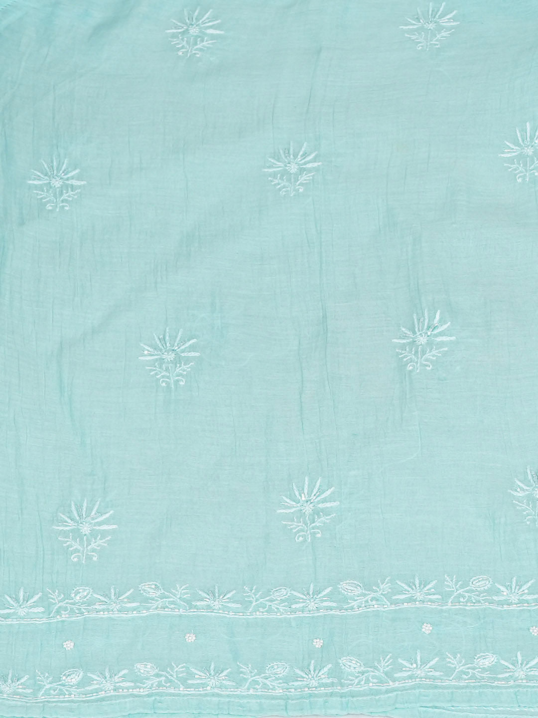 Ada Hand Embroidered Pale Cyan Blue Chanderi Lucknowi Chikankari Semi-Stitched Kurta Dupatta Set With Cutdana Work 01A954237