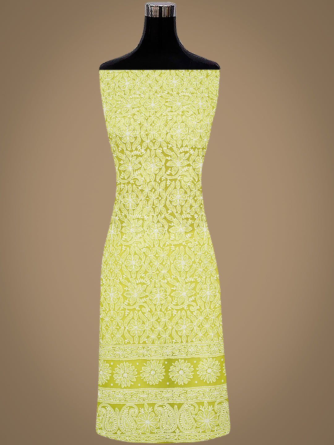 Ada Hand Embroidered Parrot Green Georgette Lucknowi Chikankari Unstitched Suit Piece With Pearl Work 01A915247
