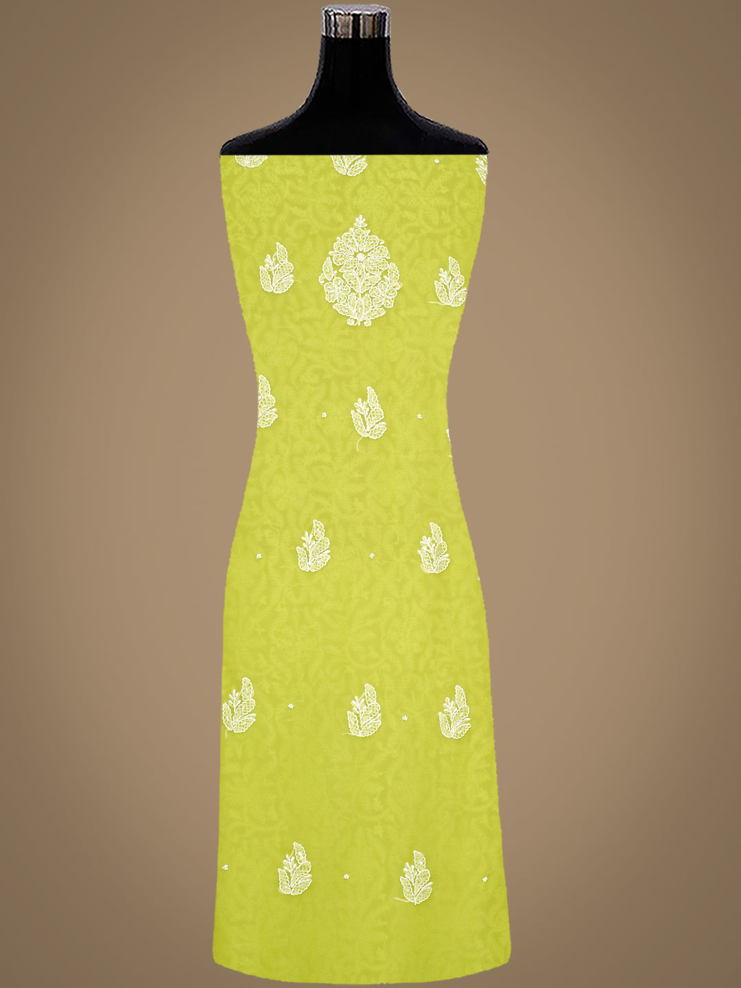 Ada Hand Embroidered Parrot Green Georgette Lucknowi Chikankari Unstitched Suit Piece With Pearl Work 01A915247